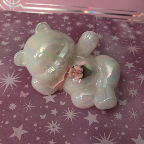 🐻 Fenton Opalescent Bear with Pink Rose 🐻 - Picture 4 of 4